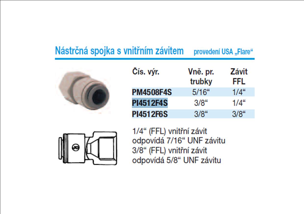 Obrázok 2 - Spojka John Guest PI4512F4S Nástrčna spojka s vnút. závitom 3/8” x 1/4” FFL